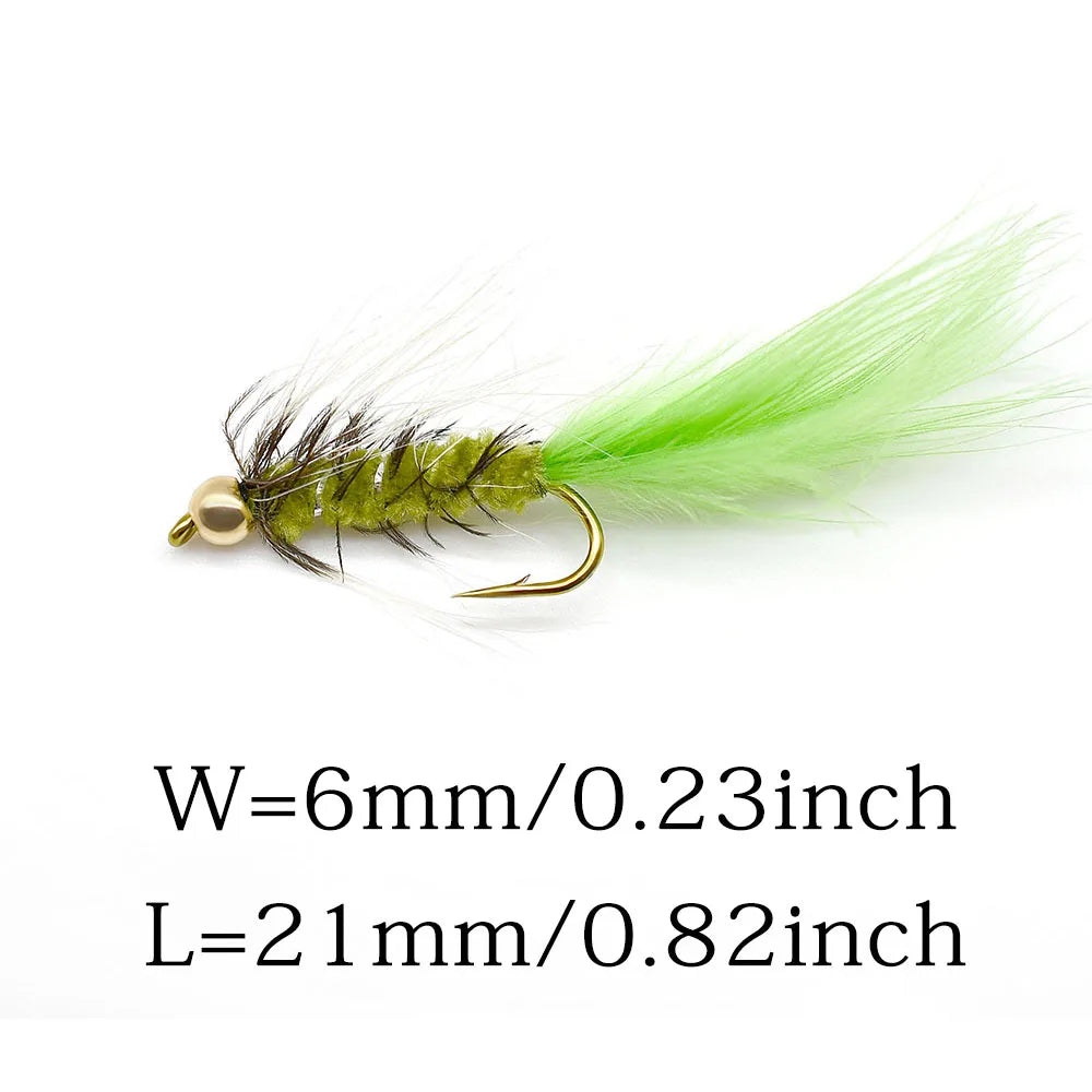 MNFT 10Pcs Goldhead Trout Fishing Flies Lures 10# Barbed Hooks - Bead Head Fishing Fly
