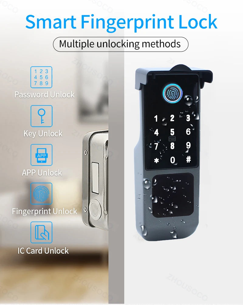 Tuya Wifi Waterproof Outdoor Smart Door Lock TTLock App Fingerprint Lock Card Code Remote Unlock Keyless Digital Electronic Lock