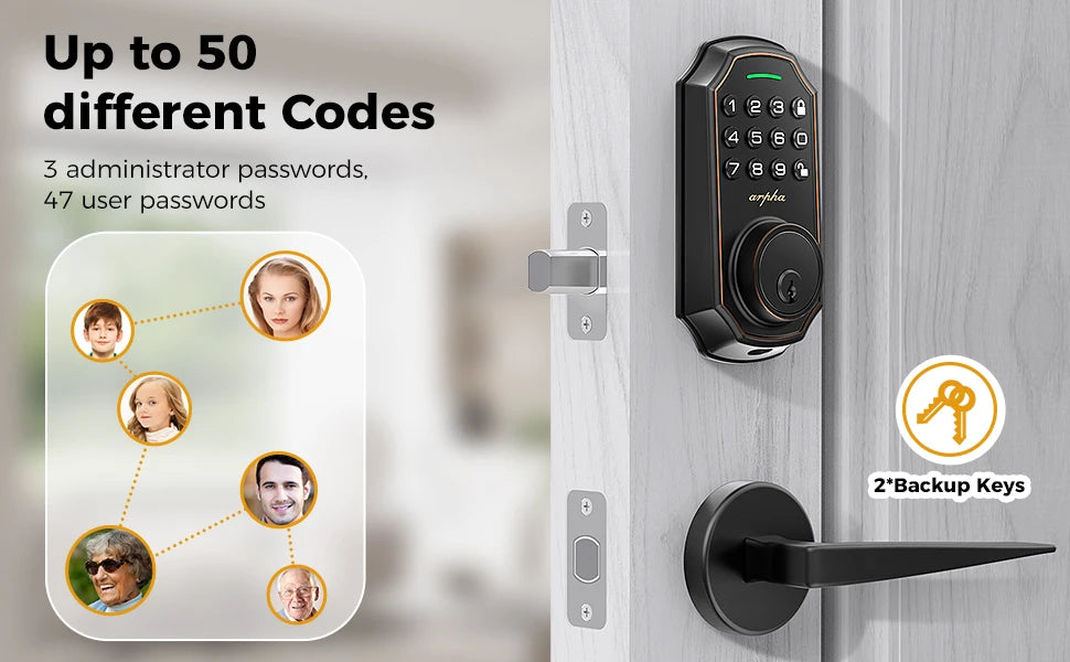 Arpha Smart Lock D180 100 Entry Codes 16 Anti Peeping Password Electronic Keypad Deadbolt Electronic Door Lock Low Battery Alarm