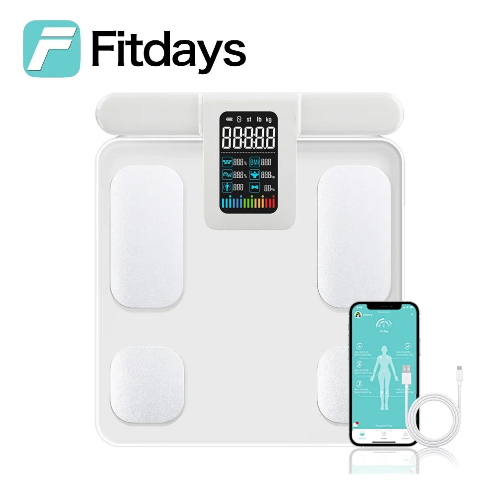 Fitdays Home Smart Bioimpedance Scale 8 Electrode Body Fat Scale Weight Balance Scale Smart Body Composition Scale