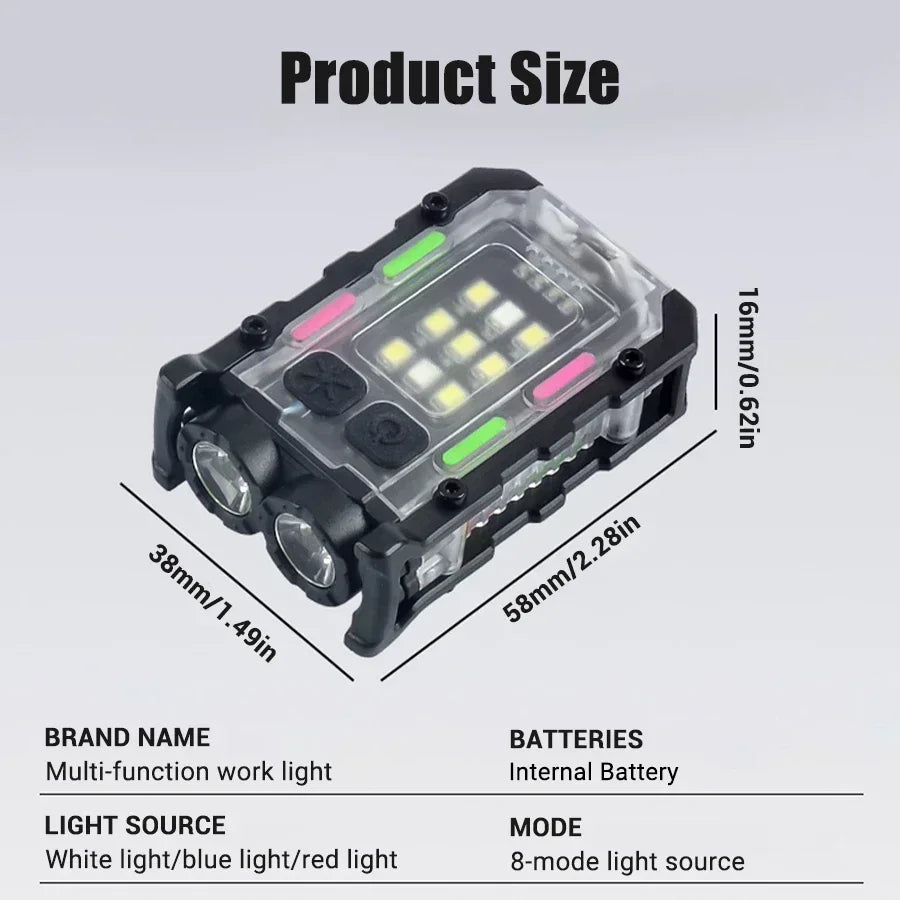 Rechargeable LED Flashlight with Clip, Magnetic Keychain Work Light, 8 Modes Lantern for Camping, Outdoors and Home Emergency