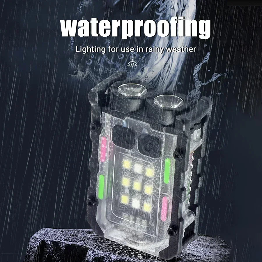 Rechargeable LED Flashlight with Clip, Magnetic Keychain Work Light, 8 Modes Lantern for Camping, Outdoors and Home Emergency