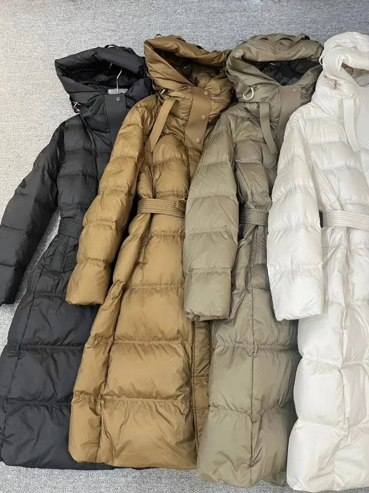 Fashionable Autumn Winter New 2025 Winter Women Thick White Duck Down Jacket Female Long Hooded Puffer Coat Ladies Outerwear