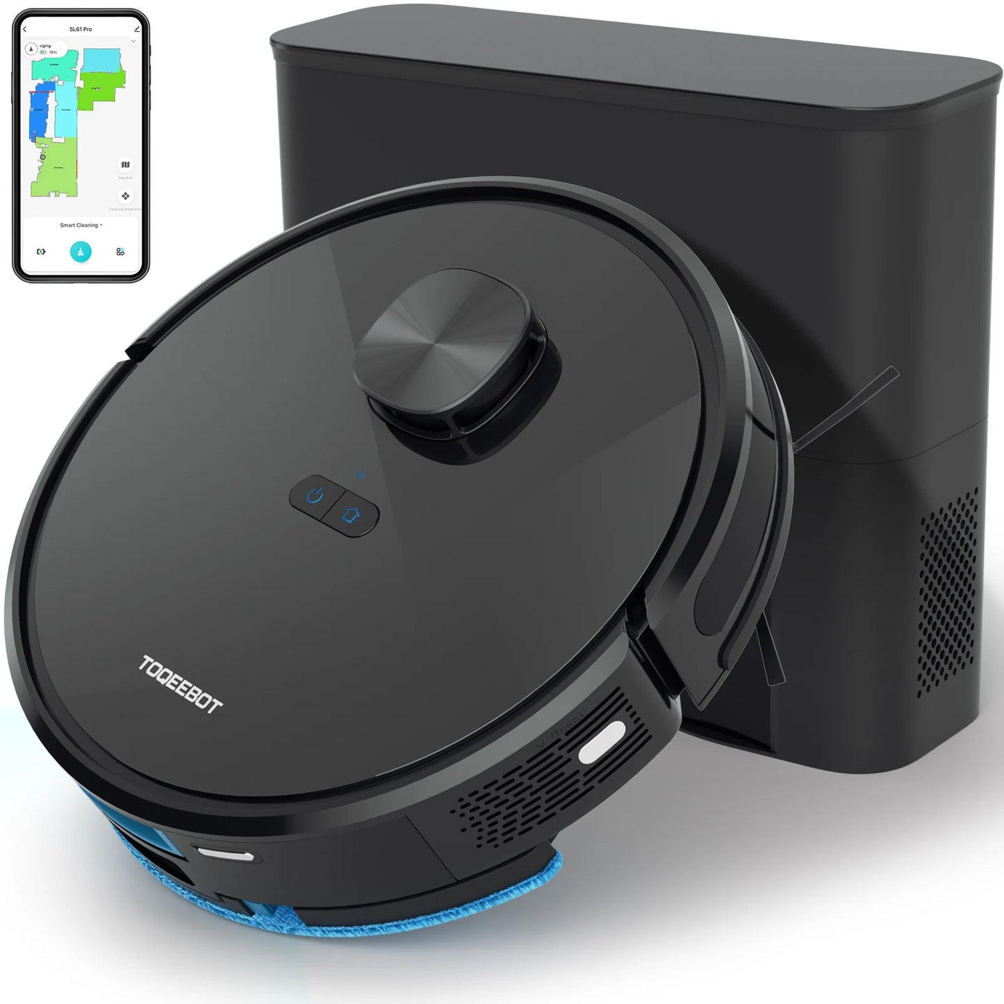 TOQEEBOT cleaning vacuum robot, 4500Pa suction power, 2.5L automatic emptying station, laser radar navigation, Wifi/app/Alexa