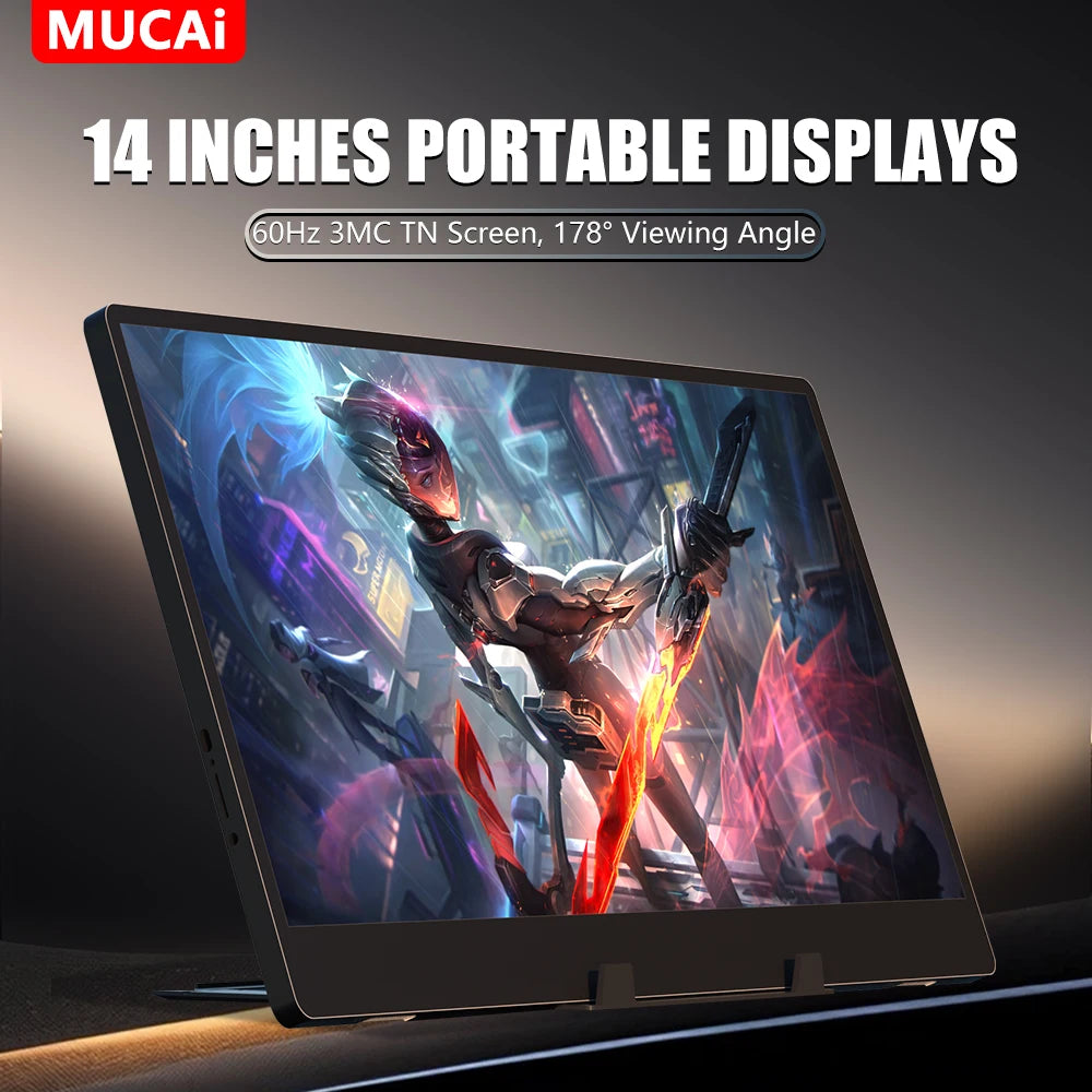 MUCAI N140-S36 Portable Display 14 Inch 60Hz Resolution 1366*768 TN Panel 250cd/㎡ Brightness 3ms Response Portable MonitorComputer MonitorsGoWisse.com