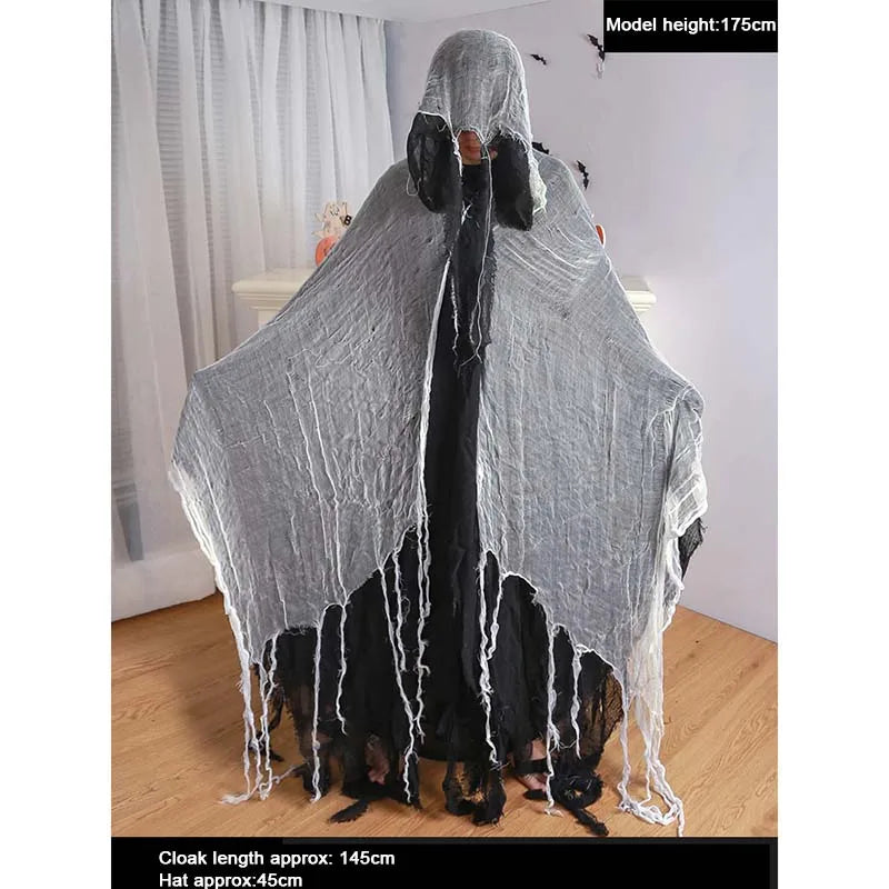 Halloween Hooded Cloak Medieval Renaissance Gothic Wizard Cape Grim Reaper Cosplay Costume for Adult Scythe Weapon Prop