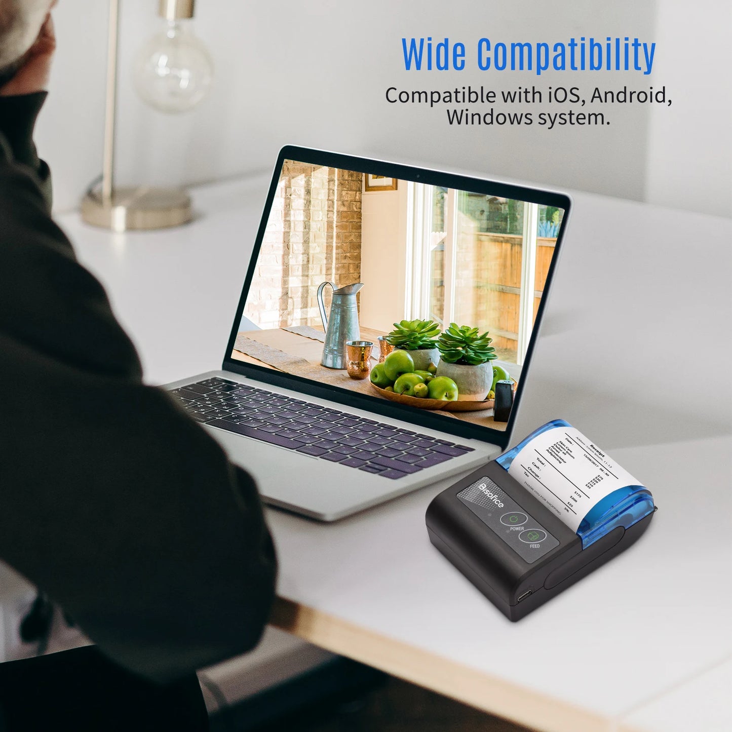 Bisofice Portable Mini Thermal Printer 2 inch Wireless USB Receipt Bill Ticket Printer with 58mm Print Paper for Restaurant
