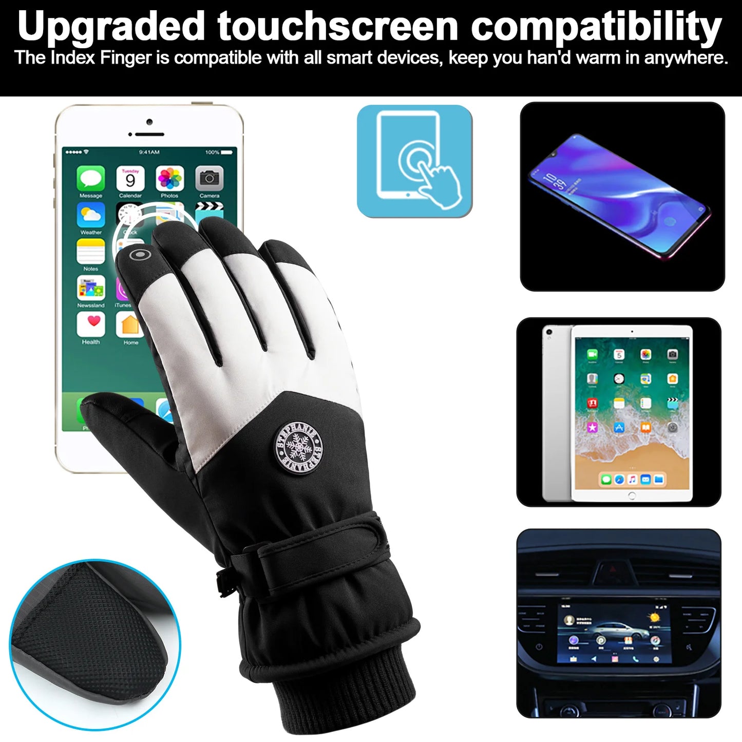 Waterproof Ski Gloves Thermal Touchscreen Snowboard Gloves Warm Winter Snow Gloves Windproof Bike Cycling Gloves Fits Men Wome