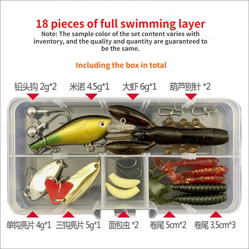 Fishing Lure Kit Soft and Hard Bait Set Gear Layer Minnow Metal Jig Spoon For Bass Pike Crank Tackle Accessories with Box