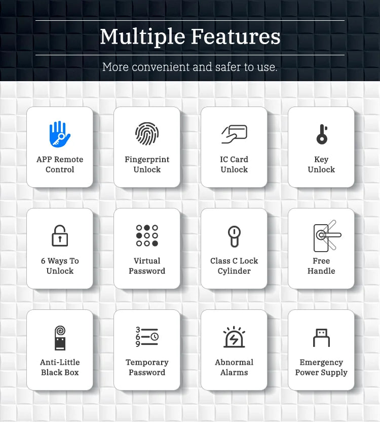 Bluetooth Fingerprint Door Lock TTLock App Code Card Key Touch Screen Smart Door Lock Security Digital Electronic Lock For Home