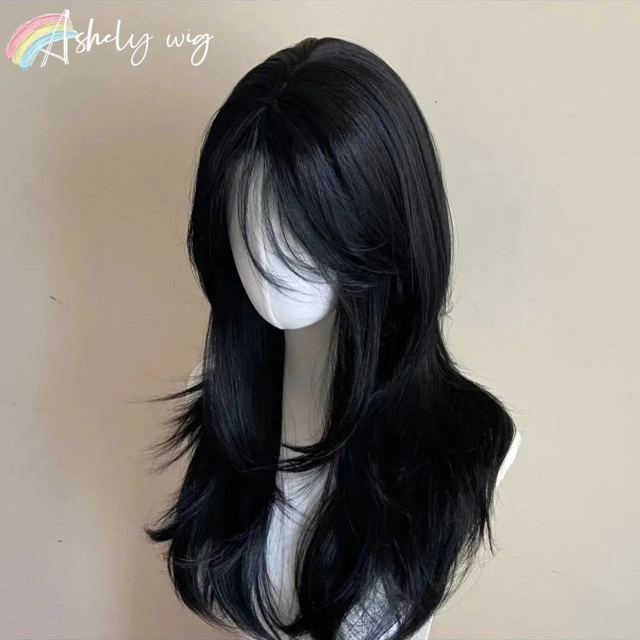Black Wig Female Headband Body Wavy Rose Hair Net Models in French Bangs High Level Simulation Hair Wig 가발