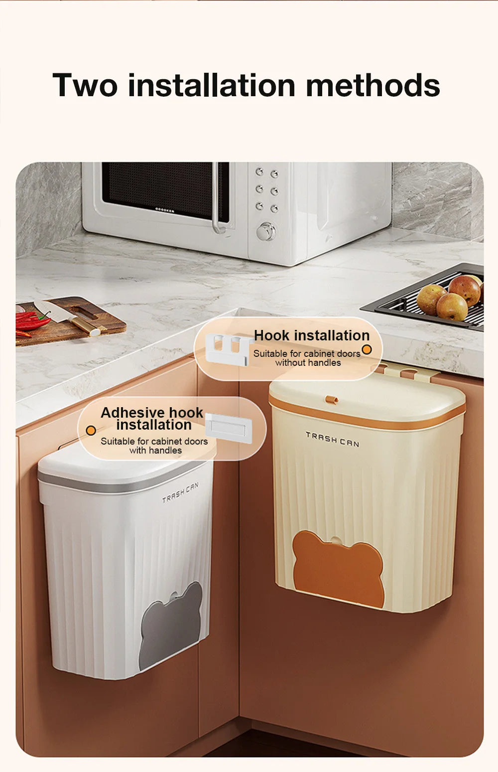 8.5/12L Kitchen Wastebasket Wall Mounted Trash Can With Lid Bathroom Trash Bin Garbage Can for Cabinet Under Sink Compost Bin