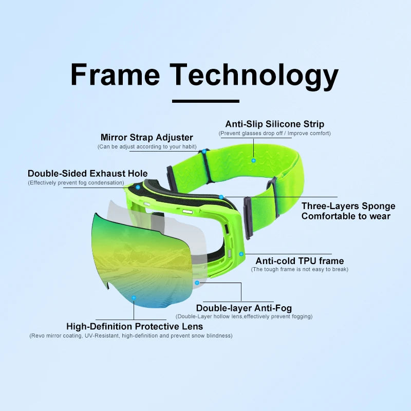 PHMAX Magnetic Ski Goggles UV400 Skiing Eyewear Anti-fog Lens Women Men Winter Outdoor Sports Mountain Snowboard Big Snow Goggle