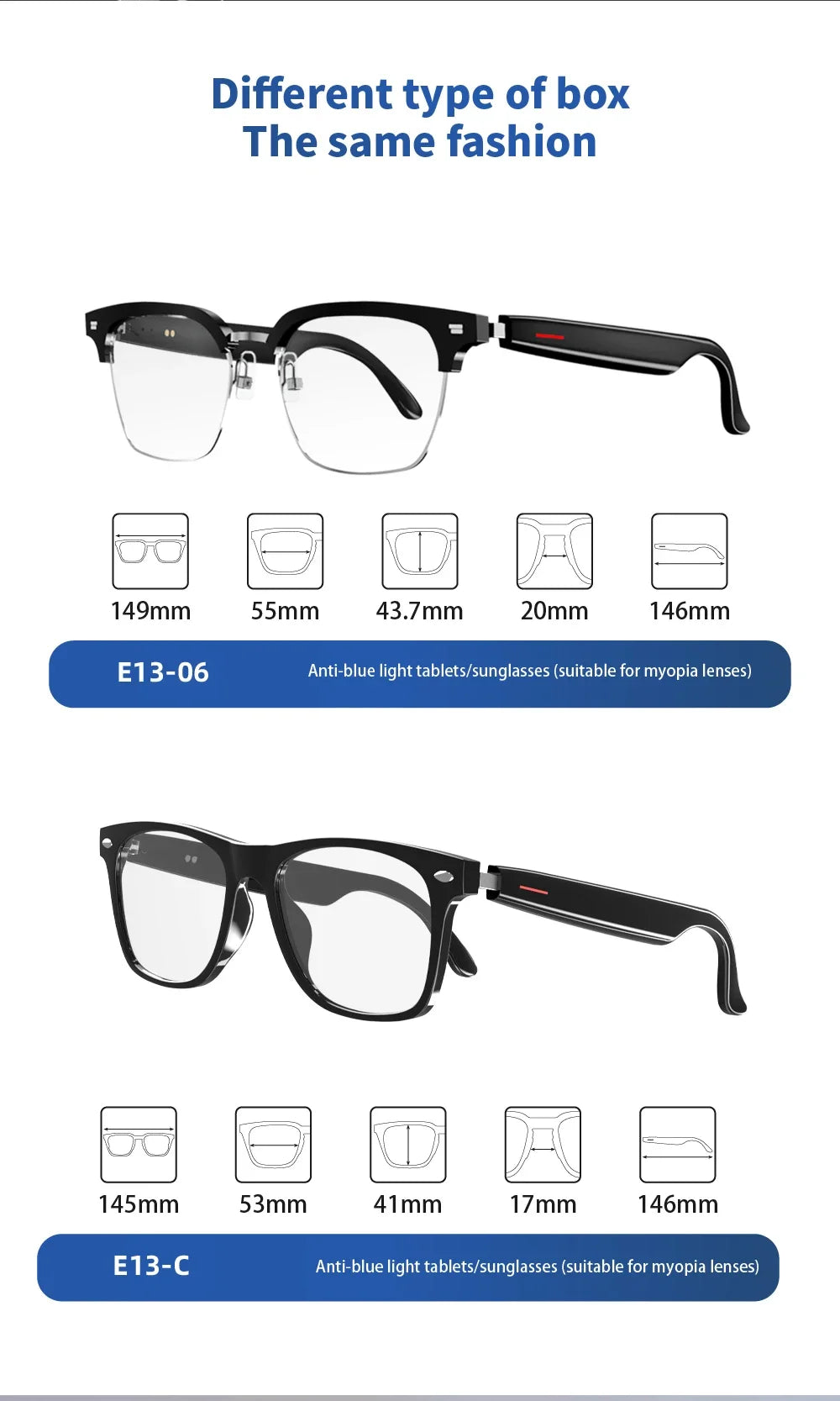 For Xiaomi E13 Smart Glasses:Blue Light Filtering Polarized Sunglass Lenses Audio Built-in Mic & Speakers Touch Voice Assistant