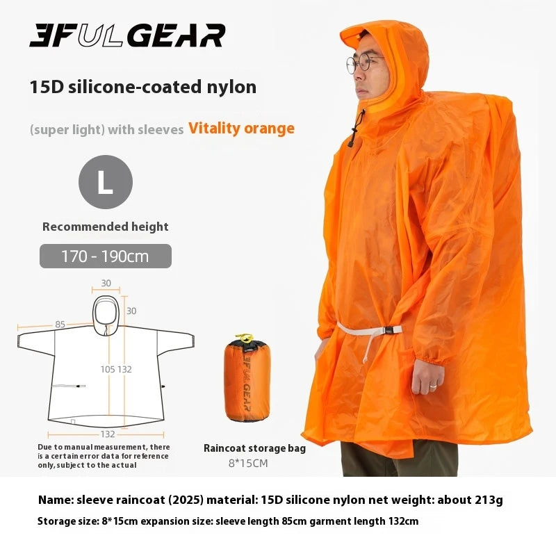 3F UL GEAR Sleeve Raincoat Lightweight Windproof and Waterproof PU5000mm 3D Silicon Coating Fabric About 180g Nylon Polyester
