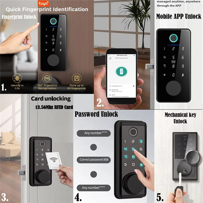 A72T Tuya App Remote Control Smart Door Lock Indoor House Electronic Lock Deadbolt Withkeys Lock