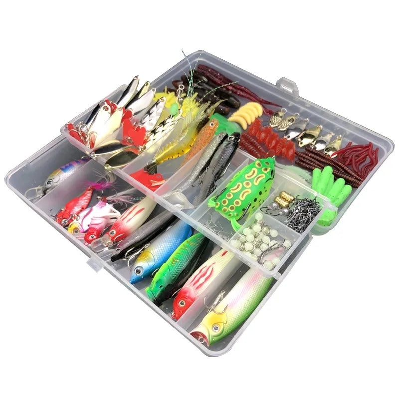 Fishing Lure Kit Soft and Hard Bait Set Gear Layer Minnow Metal Jig Spoon For Bass Pike Crank Tackle Accessories with Box