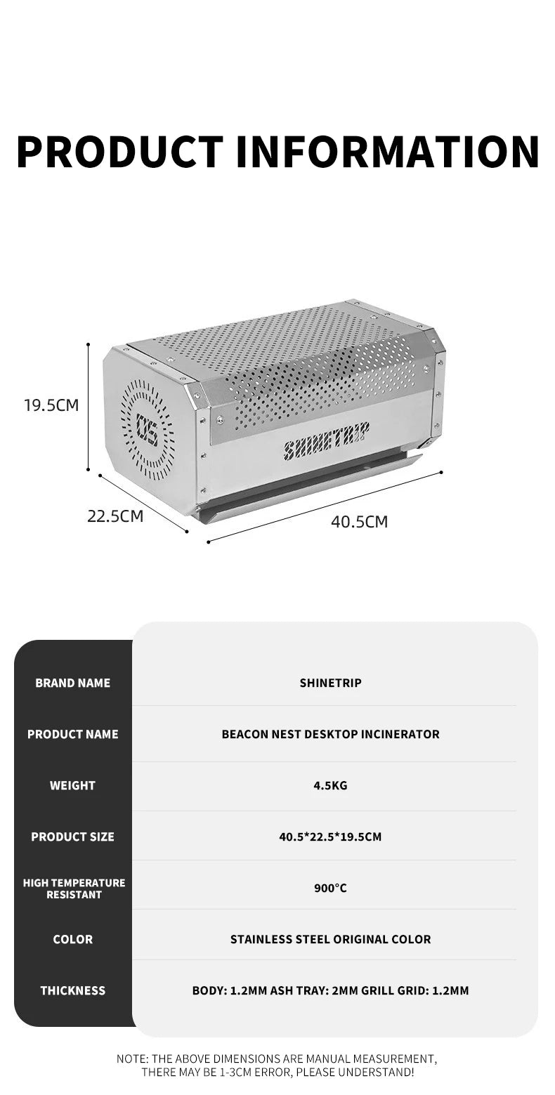 ShineTrip Camping Portable Stainless Steel Folding Table BBQ Heat Resistant Table Outdoor Honeycomb Tabletop Incinerator