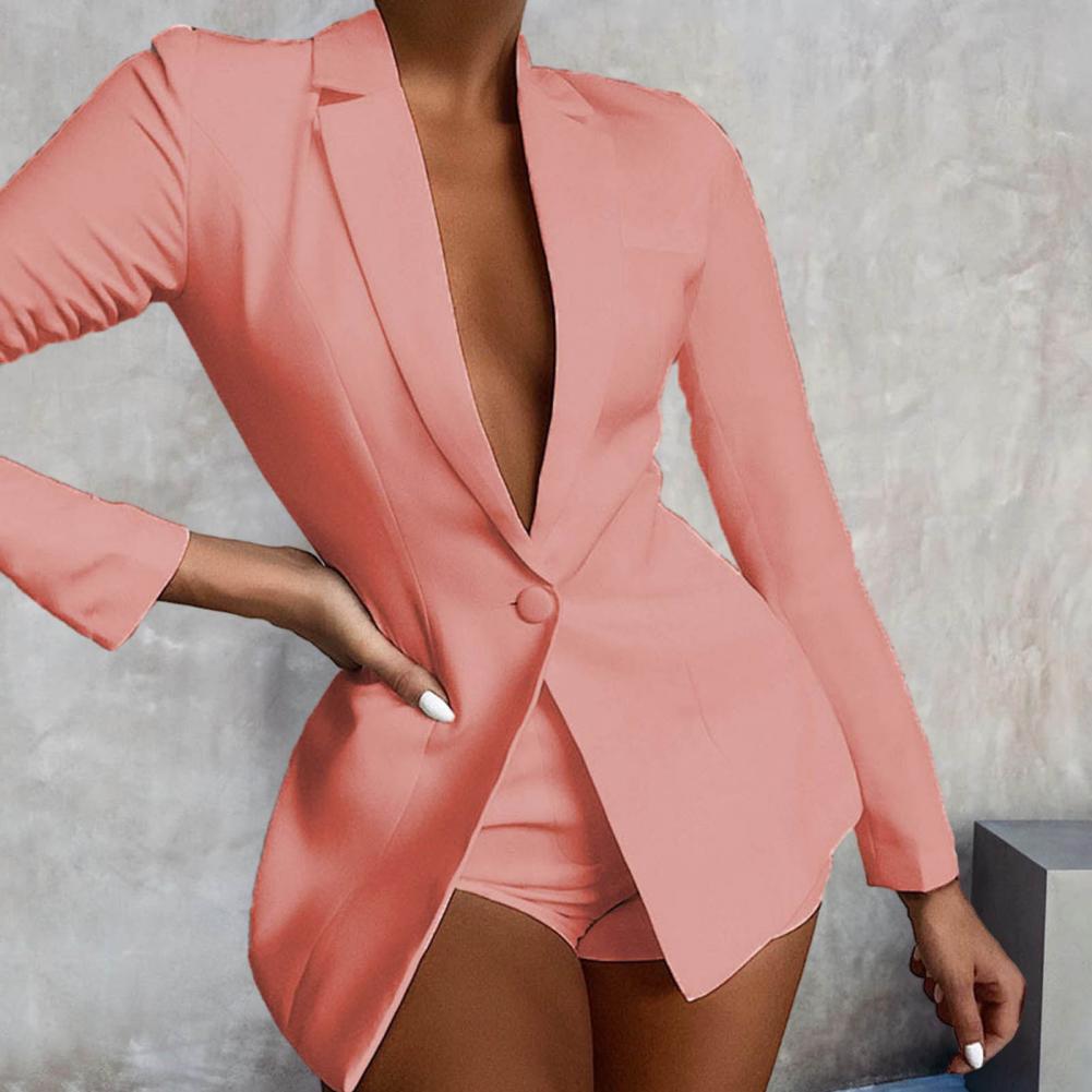 Women Suit Coat Single Button Lapel Deep V Neck Solid Color Formal Business OL Commute Lady Coat Jacket Slim Fit Blazer