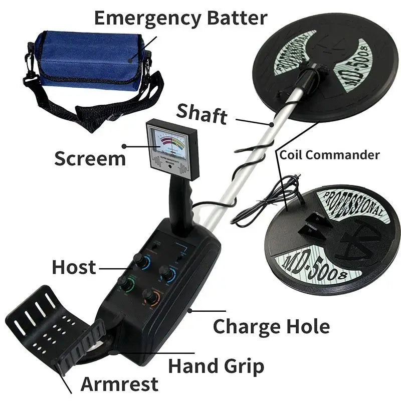 MD-5008 Underground Metal Detector Gold Digger Max Detection Depth 3.5m,Two Coils Included , Pinpointer Headphone Optional