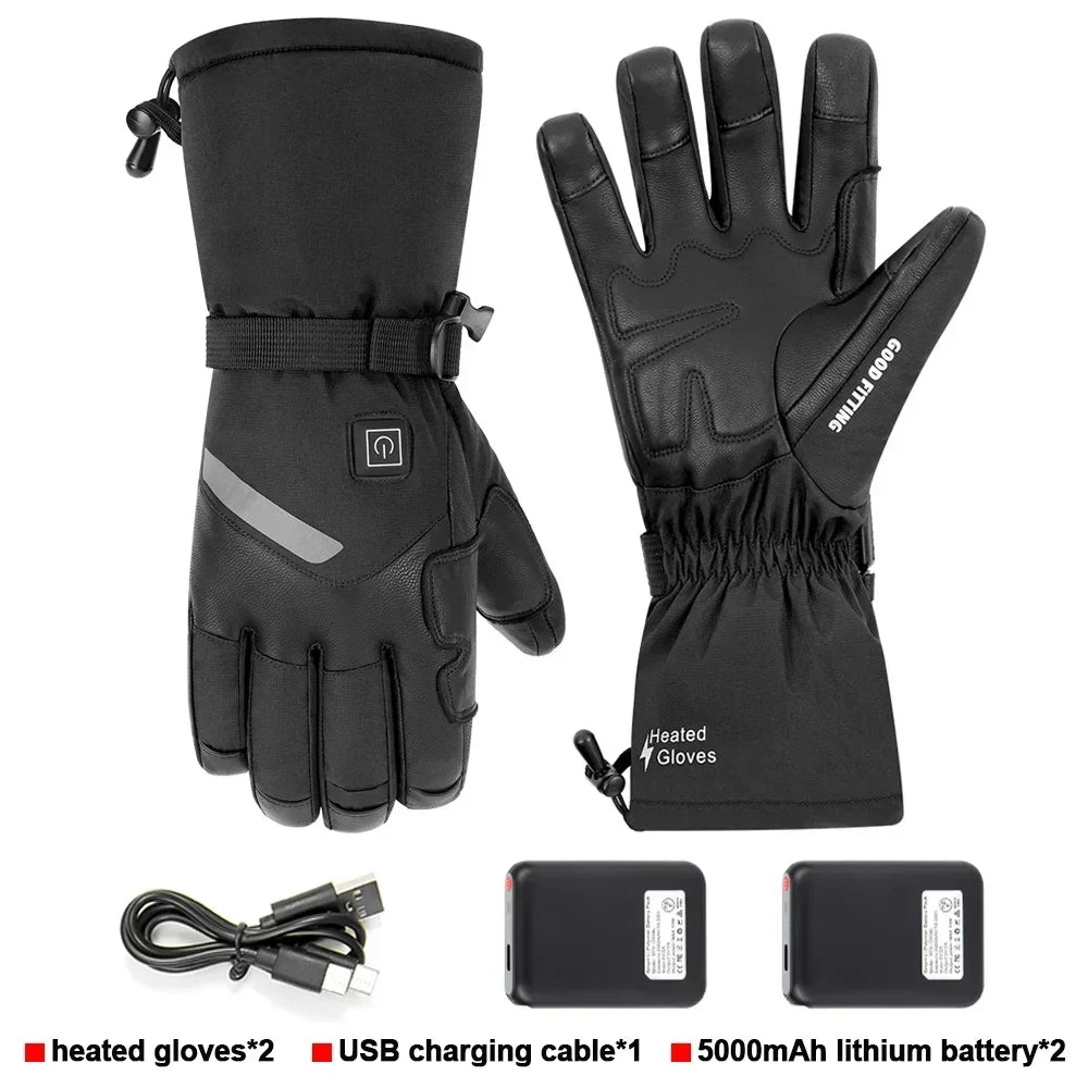 Electric Heated Gloves Thermal Heat Gloves Winter Warm Skiing Snowboarding Hunting Fishing Waterproof Heated Rechargeable Gloves