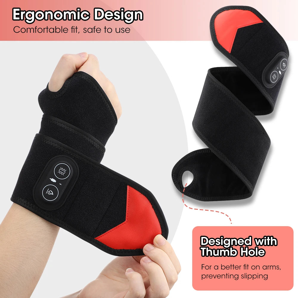 Red Light Therapy Wrist Protector 660nm 850nm LED Infrared Heating Pad Wrist Wrap 3 Levels Vibration Hand Massager Brace