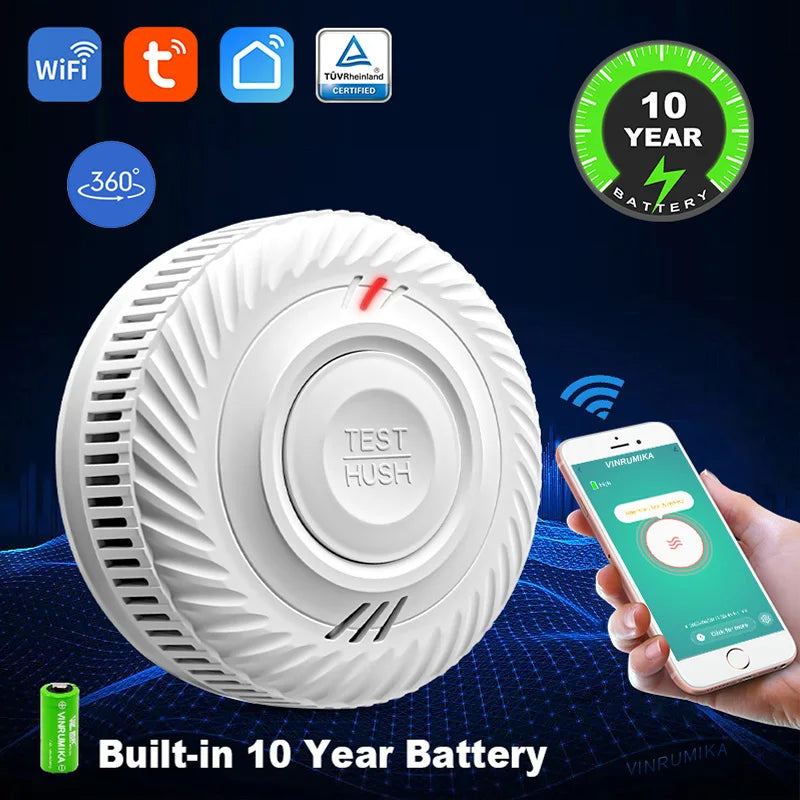 Built-in 10 Year Battery Smoke Detector WiFi Function Tuya Smart Home Parlor Child Room Kitchen Shop Fire Sound Alarm SensorSmoke DetectorsGoWisse.com