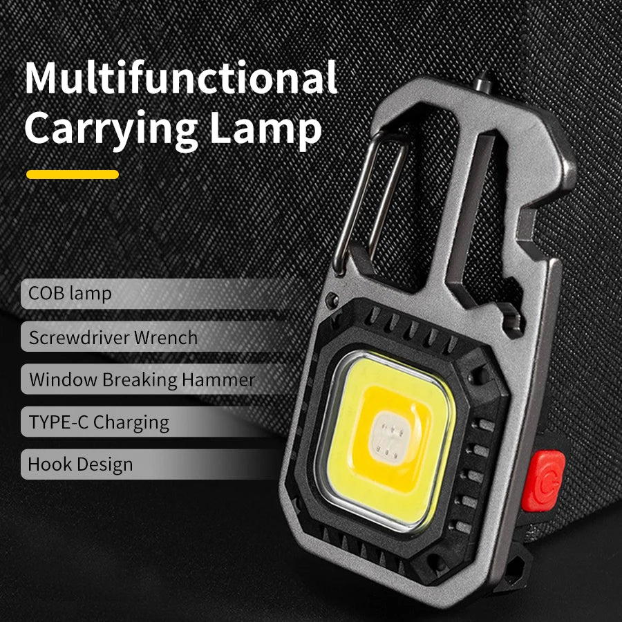 AmmToo Ultra Small Mini LED Light Rechargeable Keychain Light Outdoor Camping COB Work Light Portable Pocket Wrench Screwdriver