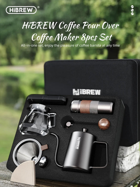 HiBREW Pour Over Coffee Kettles Manual Coffee Grinder Coffee Maker 8 pcs Set