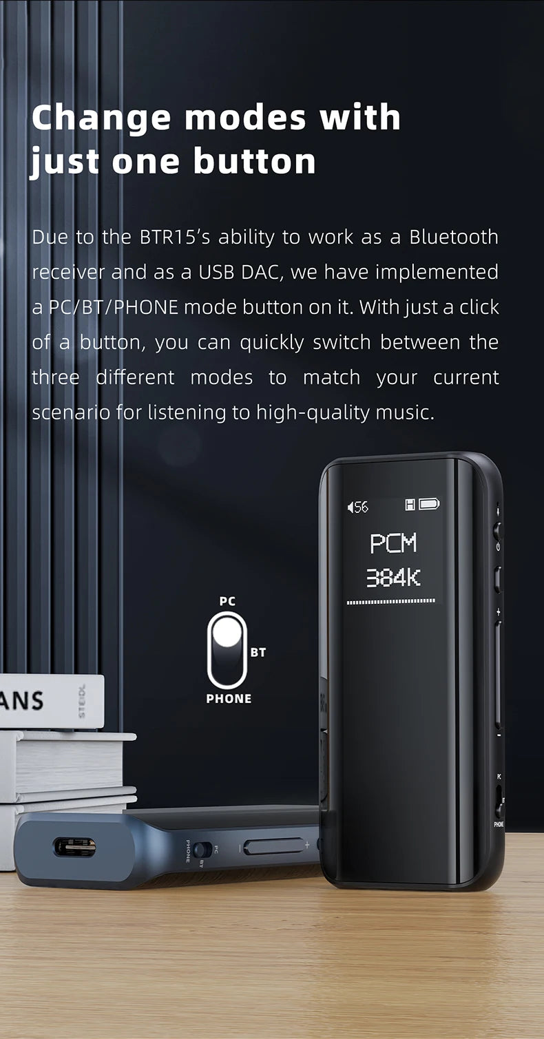 FiiO BTR15 Bluetooth 5.1 Headphone Amplifier DSD256 Receiver LDAC/aptX Adaptive with 3.5mm/4.4mm