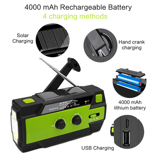 Portable Solar Hand Crank AM/FM Radio for Survival,Rechargeable Battery Powered Radio,USB Charger,Flashlight,Reading Lamp