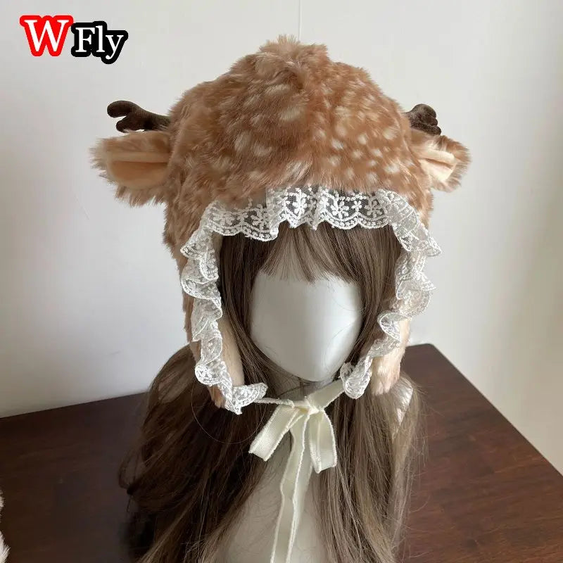 Subculture Y2K GIRL Spicy Girls Handmade Gothic Lolita Harajuku hairy Cute Deer Christmas decoration performance costume set