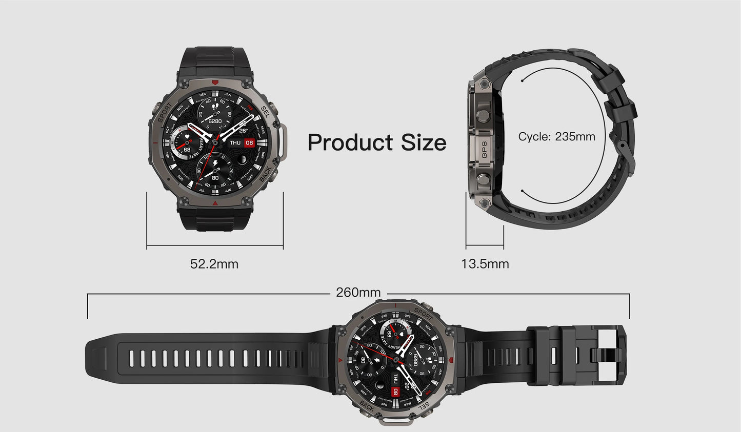 New T-Rex3 GPS Smart Watches 2025 for Xiaomi IOS Military Smartwatch Men 10ATM Waterproof 170 Sport Modes Built-in GPS BT Call