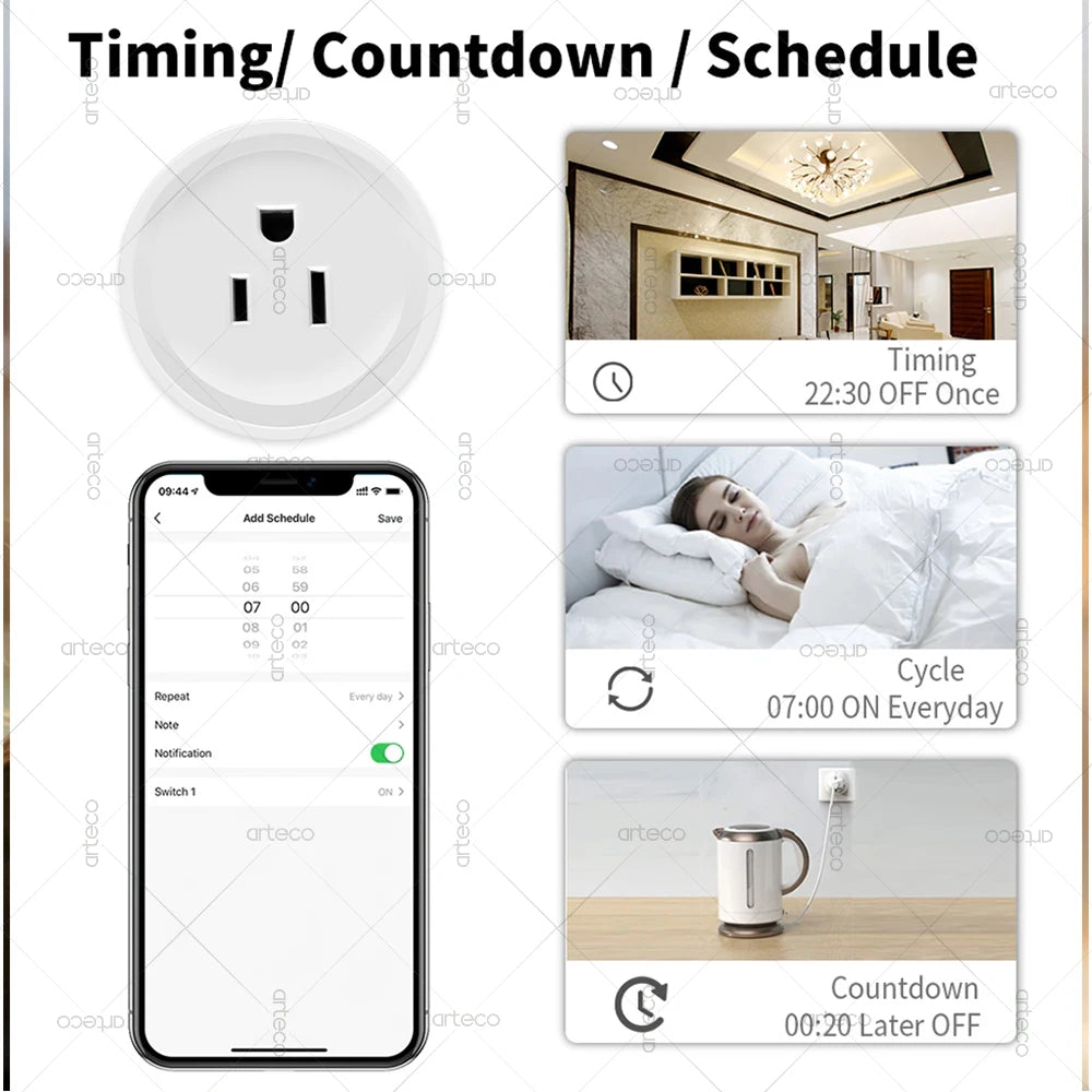 Tuya 16A Smart Plug Zigbee WiFi Socket US Standard Canada Mexico Power Monitoring Timing Function Works With Alexa Google Home