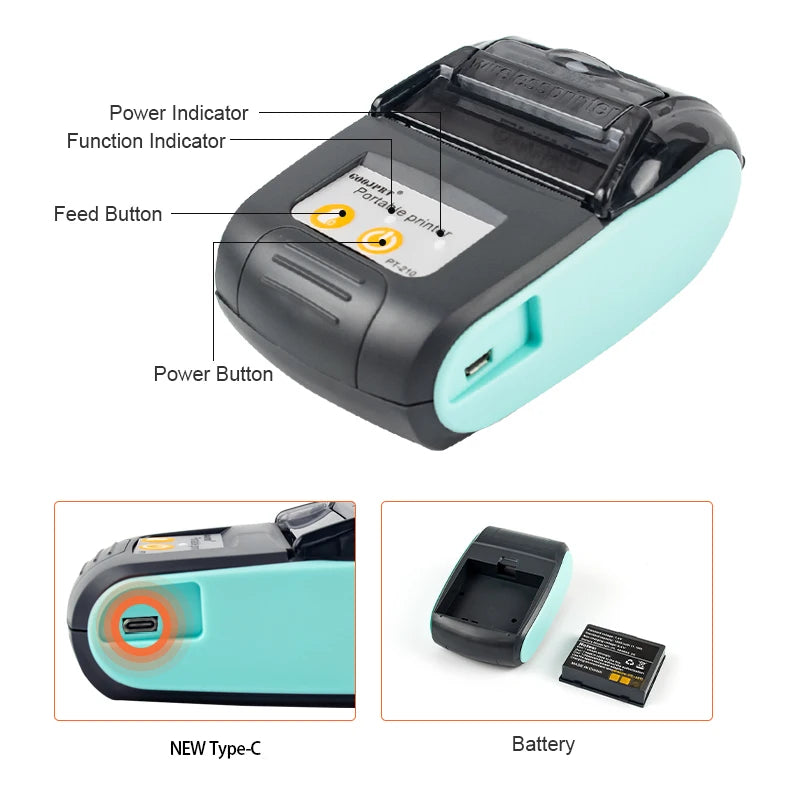 Mini Receipt Printer Portable, Bluetooth, Ticket ,Bill Receipt, POS, iOS/Android