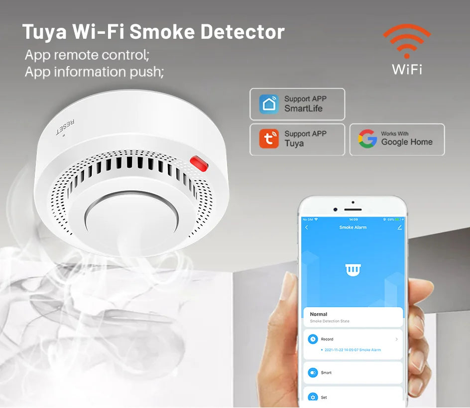 Tuya Smart WiFi Smoke Sensor Fire Protection Smoke Detector 85dB Sound Security System Firefighters Smartlife APP ControlSmoke DetectorsGoWisse.com