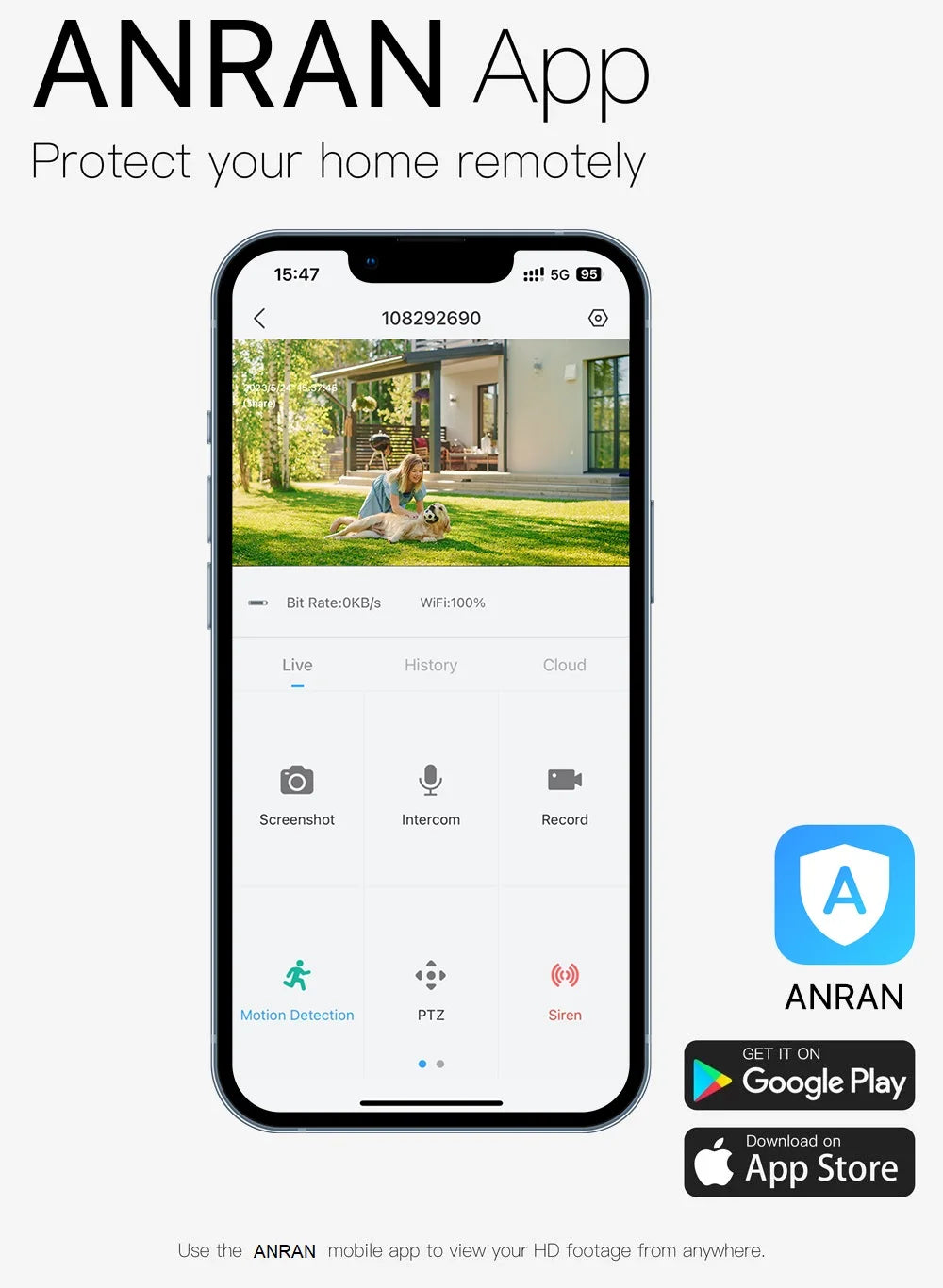 ANRAN 5MP 2K Solar Camera Rechargeable Battery PIR Humanoid Detection Outdoor PTZ Wireless WIFI Camera Full Color Night Vision
