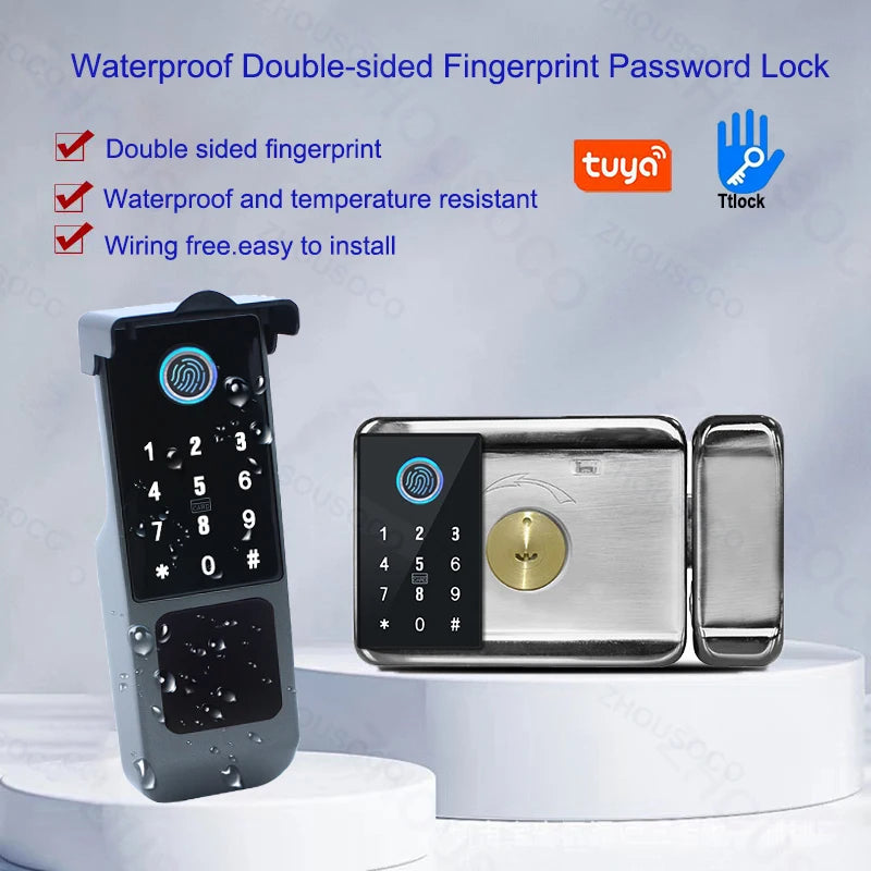 Tuya Wifi Waterproof Outdoor Smart Door Lock TTLock App Fingerprint Lock Card Code Remote Unlock Keyless Digital Electronic Lock