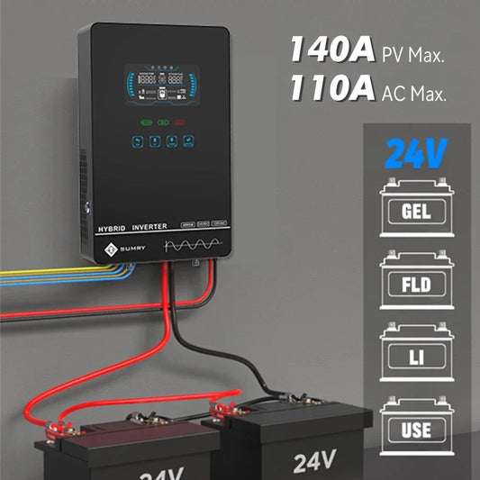 SUMRY 4KW 6KW 120V Off Grid Solar Inverter 24V 140A 5600W MPPT Charger Pure Sine Wave Home Inverter 6.25 Inch LCD Display