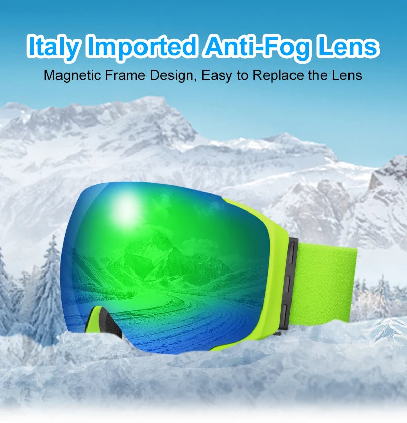 PHMAX Magnetic Ski Goggles UV400 Skiing Eyewear Anti-fog Lens Women Men Winter Outdoor Sports Mountain Snowboard Big Snow Goggle
