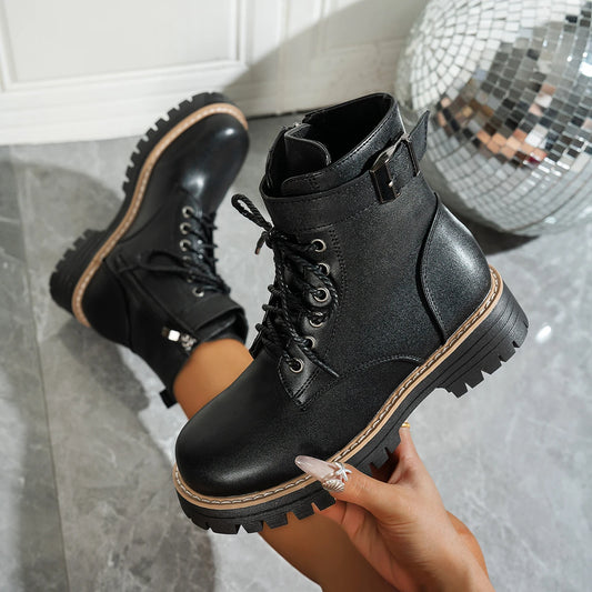 2025 New Women Leather Short Boots Outdoor Nonslip Walking Shoes Fashion Comfort Lace-up Ankle Boots Casual Female Shoes Mujer 9