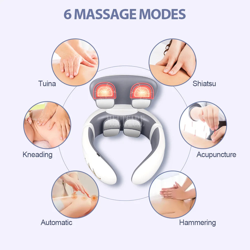Smart Back Neck Massager TENS Pulse Shoulder Neck Massage Cervical Heating Relieve Pain Muscle Health Care
