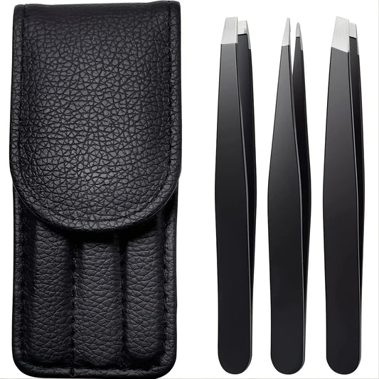 3pcs Premium Stainless Steel Eyebrow Tweezers Set  Precision Sharp Tip Tweezers for Body Ingrown and Facial Hair Removal