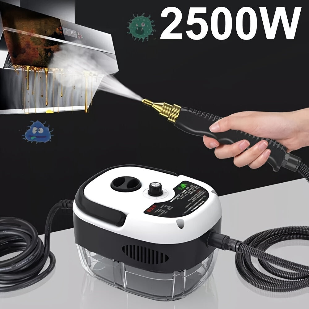 1pc 2500W High-Power Portable Handheld Steam Cleaner with Adjustable Temperature & Pressure - Quick Heating, 6 Brush Heads for Versatile Cleaning in Kitchens, Bathrooms, Furniture & Cars - US Plug, Large Capacity Water Tank,