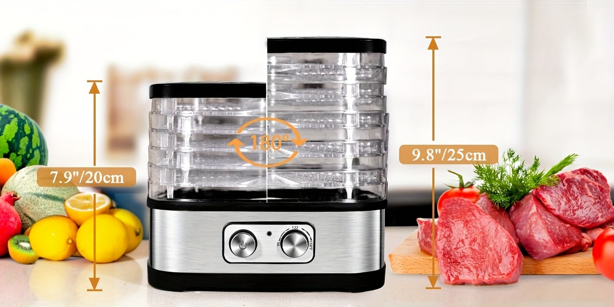 240W Stainless Steel Food Dehydrator with Temperature Control, 5 BPA-Free Trays, Dishwasher Safe Electric Dryer for Jerky, Fruits, Veggies & Herbs, Includes Recipe Book, US Plug, 120V, Dehydrators for Food