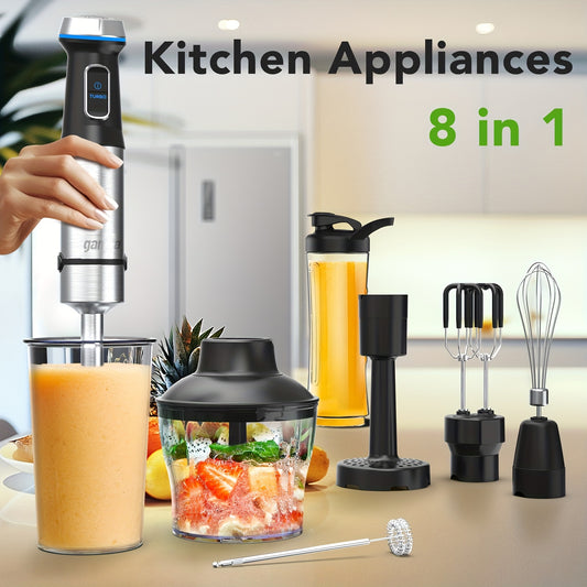 8 In 1 Immersion Blender, - 1000W Heavy Duty Motor, Meat Chopper, 16 Speed Mode Handheld Blender With Stainless Steel Shaft - Includes 8 Total Pieces, Kitchen Must Haves