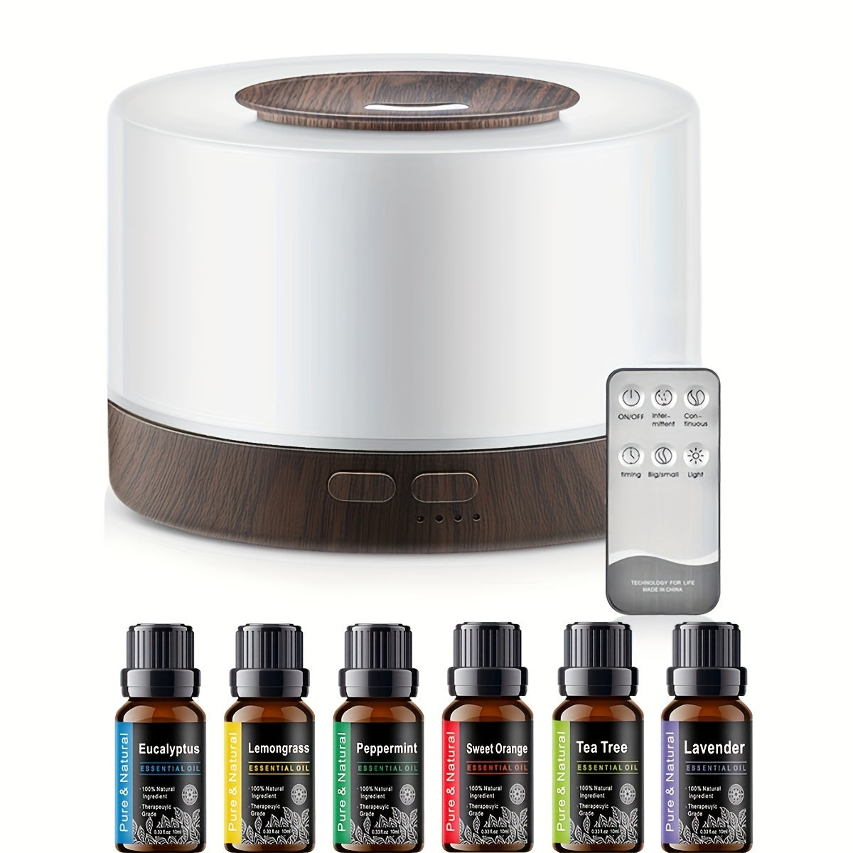 Diffuser For Home Smart Aromatherapy Diffuser 500ml Wood Design Ultrasonic Humidifier w/ Remote 7 LED Colors 6 Essential Oil