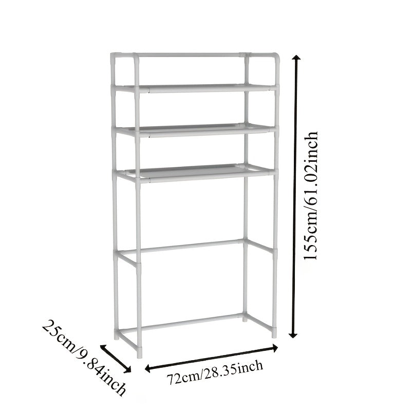 Space-Saving Metal and Plastic Laundry Rack - No Drilling Required, Multi-Tier Washing Machine Top Storage Box with Bathroom Organizer Shelves, Ideal for Towels, Toiletries and Dryer Accessories, Durable Metal Frame, Minimali
