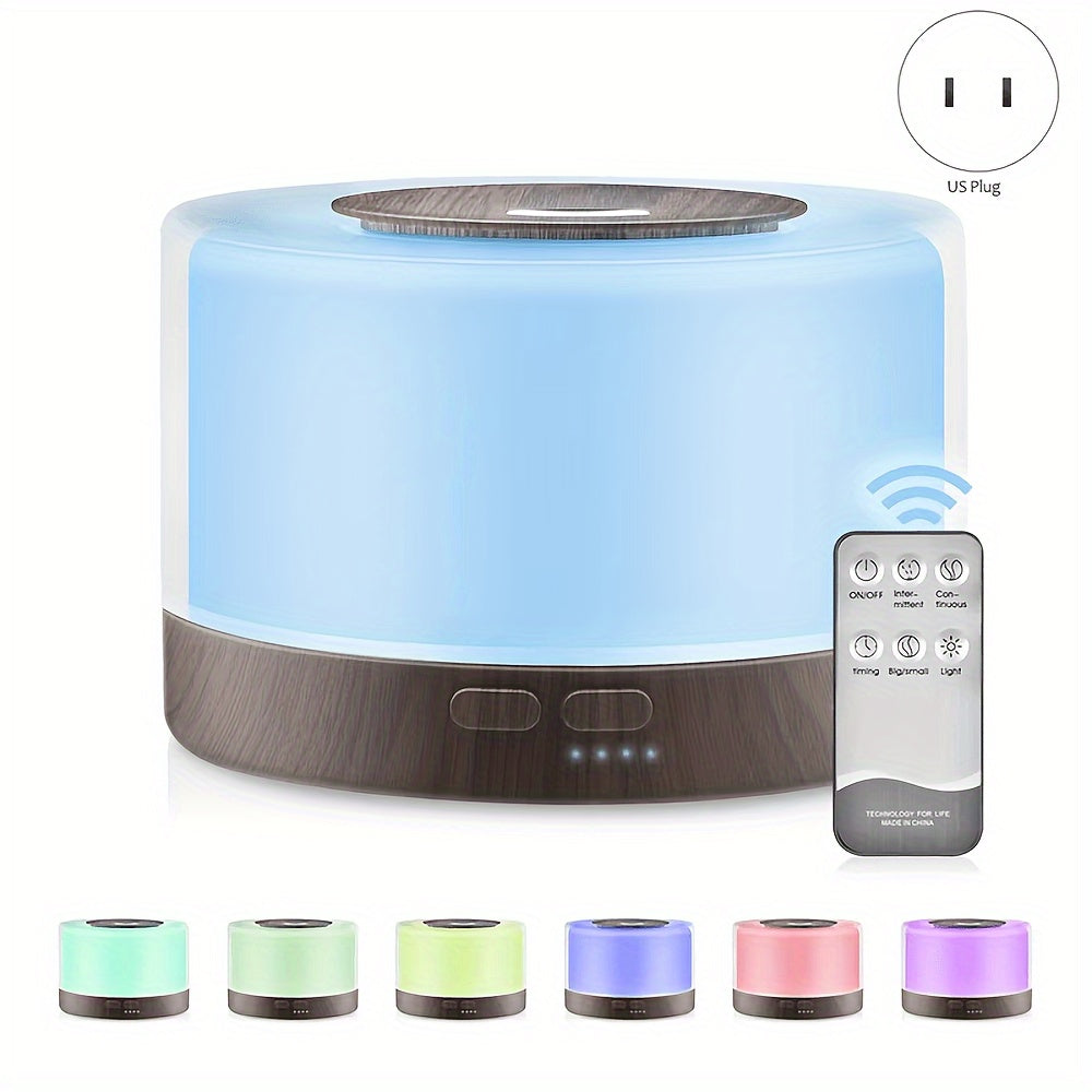 Diffuser For Home Smart Aromatherapy Diffuser 500ml Wood Design Ultrasonic Humidifier w/ Remote 7 LED Colors 6 Essential Oil