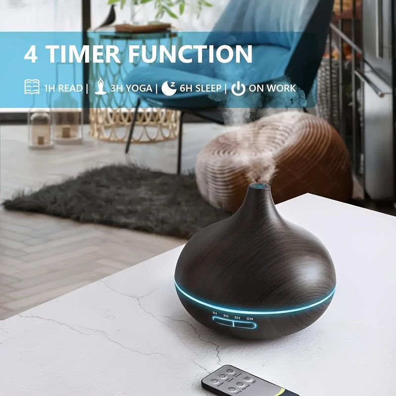 550ml Aromatherapy Essential Oil Diffuser Wood Grain Remote Control Ultrasonic Air Humidifier Cool 7 Color LED Light With 6 Oils